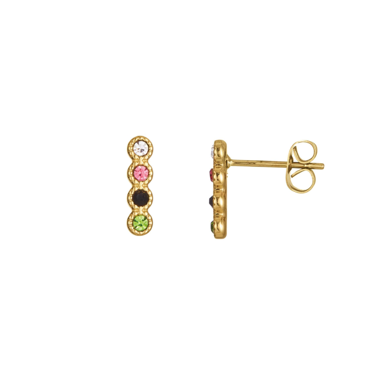 Boucles zircons mutlicolore acier doré or Boucles d'oreilles Femme Courtes - Puces- Bijoux et accessoires pas chers pour femme Luzaka Ref.72295