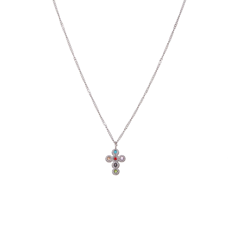 Collier croix zircons multicolores acier Collier - Pendentif Femme Collier - Pendentif- Bijoux et accessoires pas chers pour femme Luzaka Ref.72325