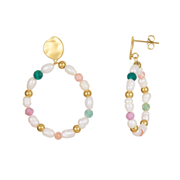 Boucles Perles nacre et pierres acier doré or: Trouver les plus beaux bijoux femme de la saison