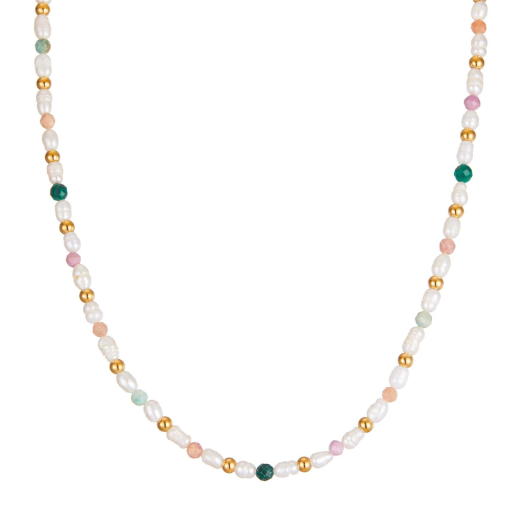 Collier nacre pierres acier doré or Collier - Pendentif Femme Collier - Pendentif- Bijoux et accessoires pas chers pour femme Luzaka Ref.72431