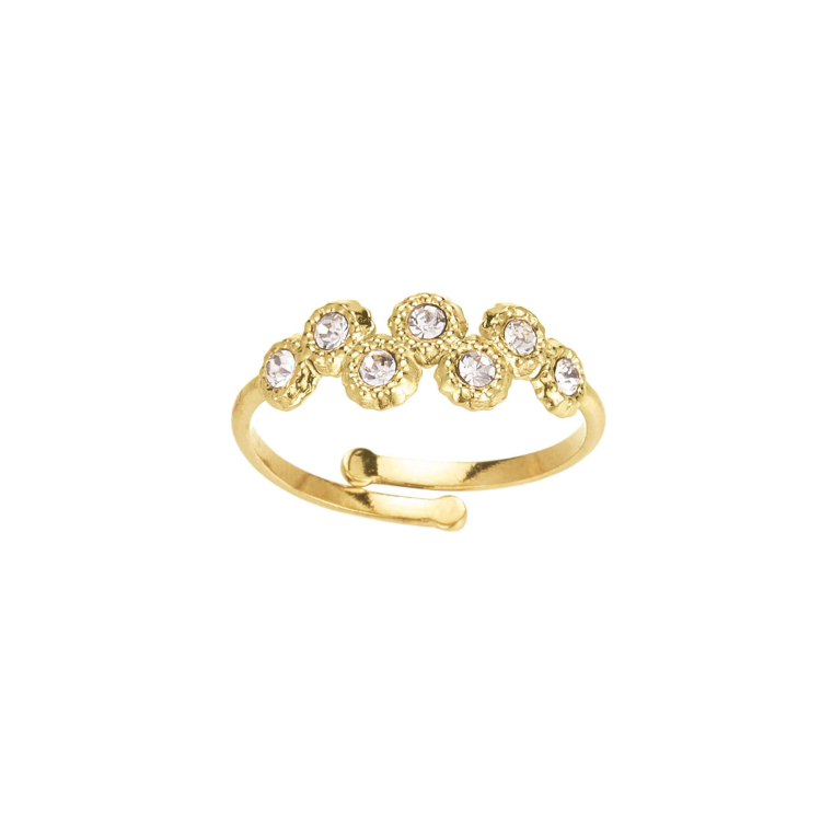 Bague 7 zircons blanc acier doré or : Trouver les plus beaux bijoux femme de la saison