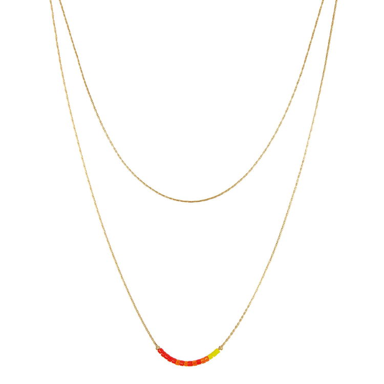 Multi rangs Orange doré or Collier - Pendentif Femme Multi rangs- Bijoux et accessoires pas chers pour femme Luzaka Ref.72738