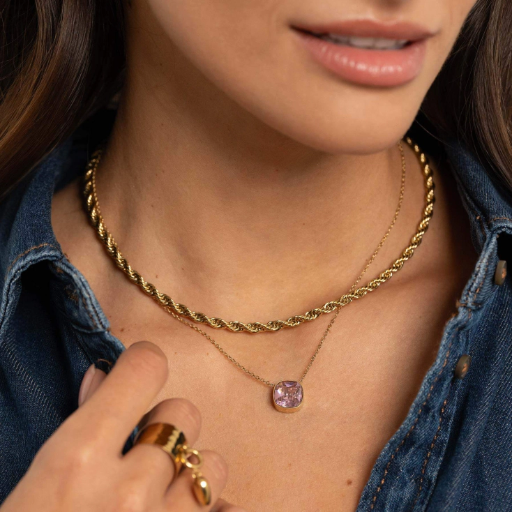 Collier Luz Zircon rose Les plus beaux colliers pendentifs sautoirs pour femme Nouvelle collection de colliers pour femme pas chers